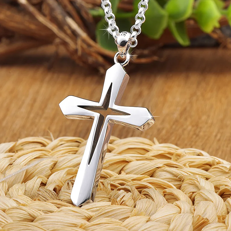 yyhcS999 silver star cross pendant boys and girls sterling silver necklace trendy brand fashion personality guardian gift silver