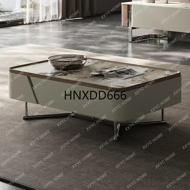 Creative coffee table light luxury modern rock slab coffee table movable living room coffee table