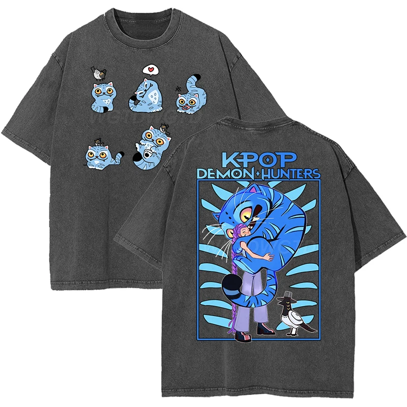 

Anime Kpop Demon Hunters Tiger & Bird Washed T-shirts Harajuku Cotton Oversized Tees Unisex Kpop Demon Hunters T Shirt Gfits