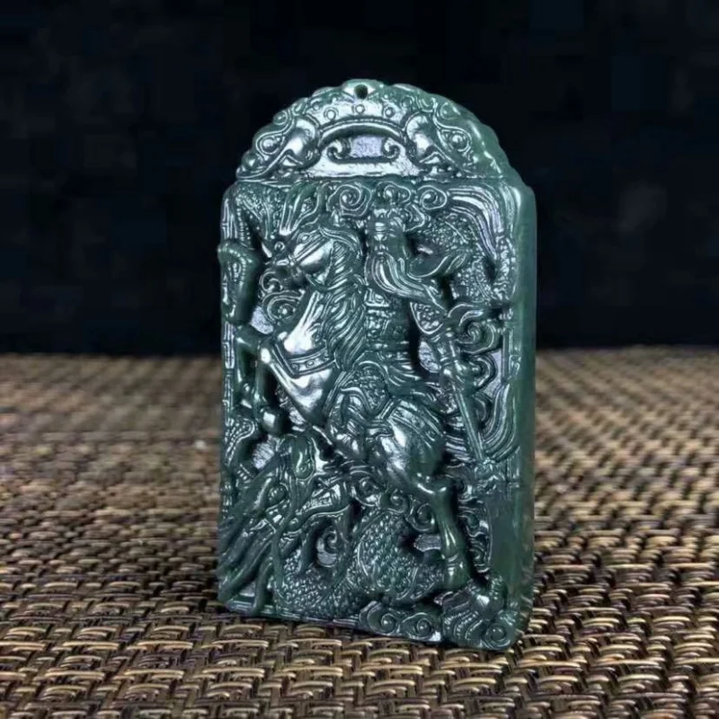 

Hotan Green Guan Gong , Martial God of Wealth, Unisex Jade Pendant