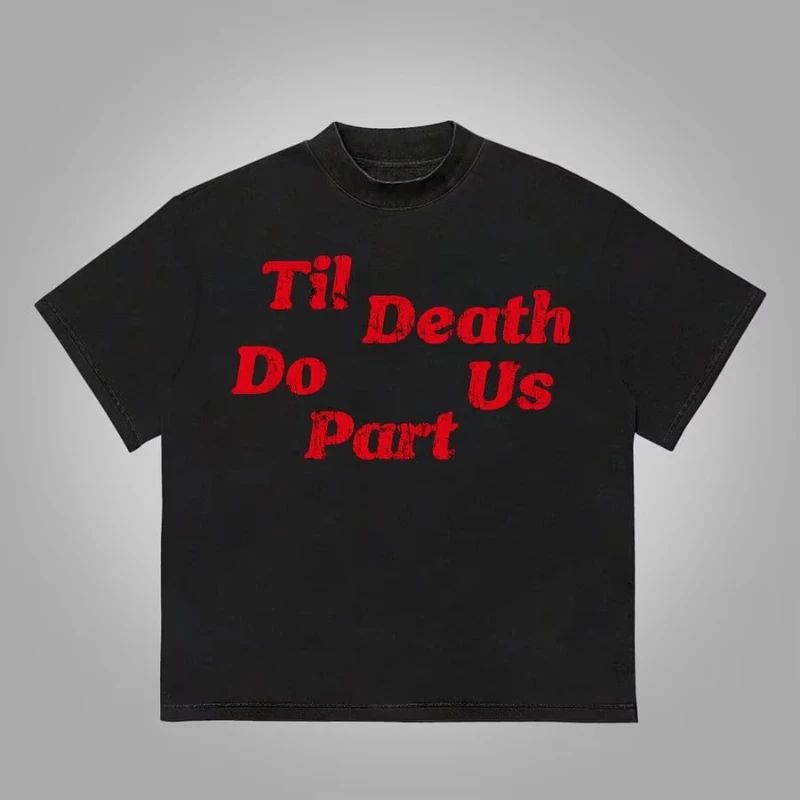 2025 جديد الأصلي على الطراز الأمريكي موضة العلامة التجارية مملة غطاء رأس أسود مشاكل قصيرة الأكمام الرجال والنساء ريترو نصف كم تي شيرت