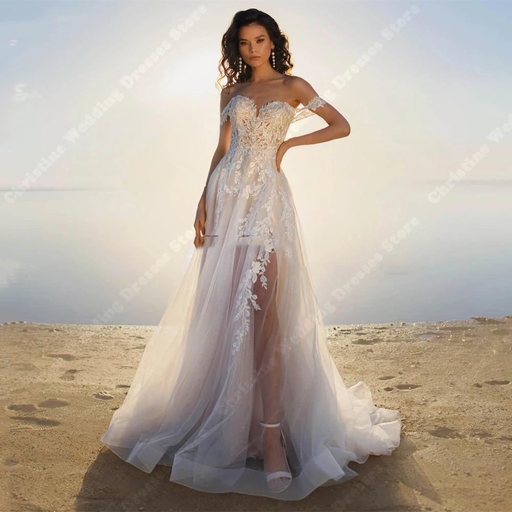 Vestidos De Novia bohemios para mujer, calcomanías De encaje sin mangas, elegantes vestidos De Novia De princesa, longitud trapeada, 2024