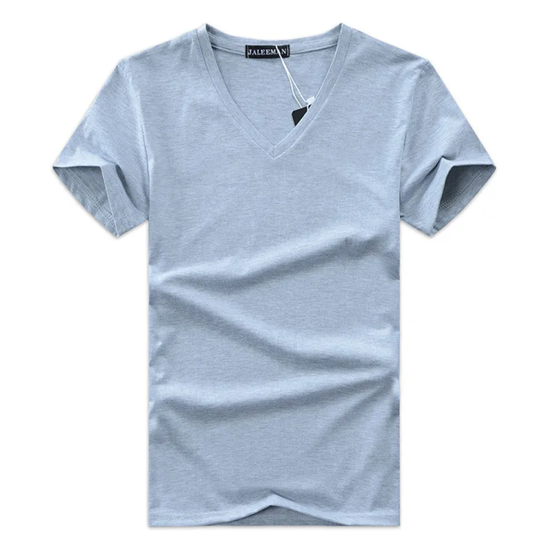 Plus Size Men\'s T-Shirts Summer Casual V-Neck Breathable Brand T Shirt Men Short Sleeve Solid Color Cotton Tops Tees Men S-5XL