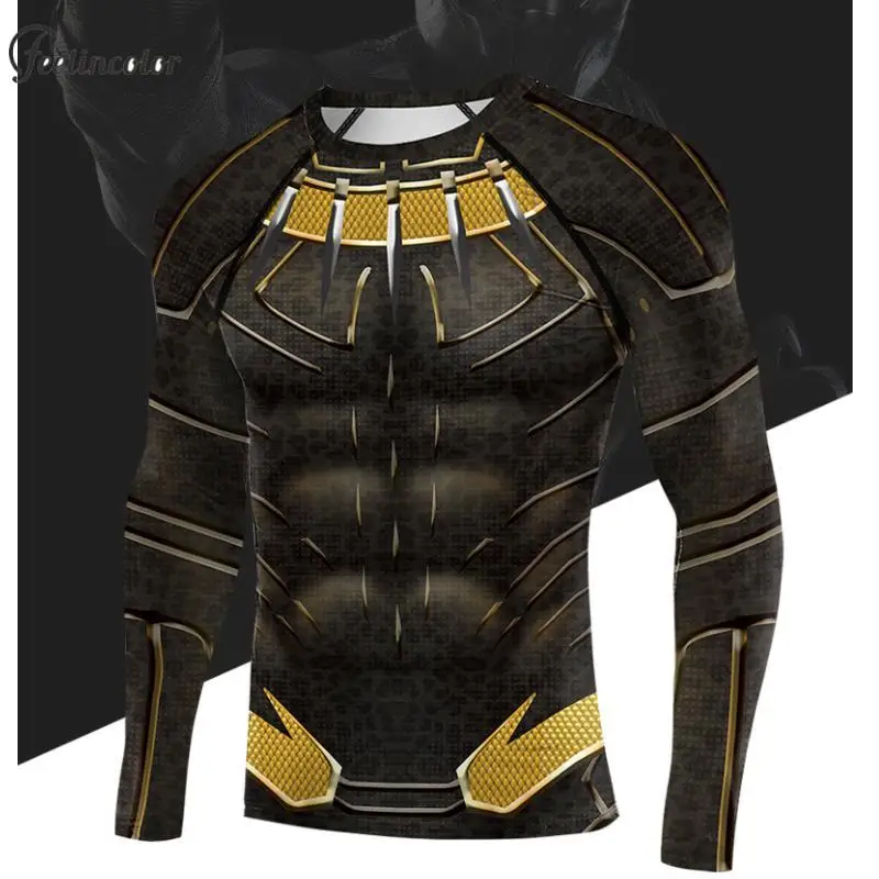 Superhero Black Panther Cosplay Compression T-Shirt for Men Halloween Party Tee Jogging Quick Dry Workout Tops Male Clothes