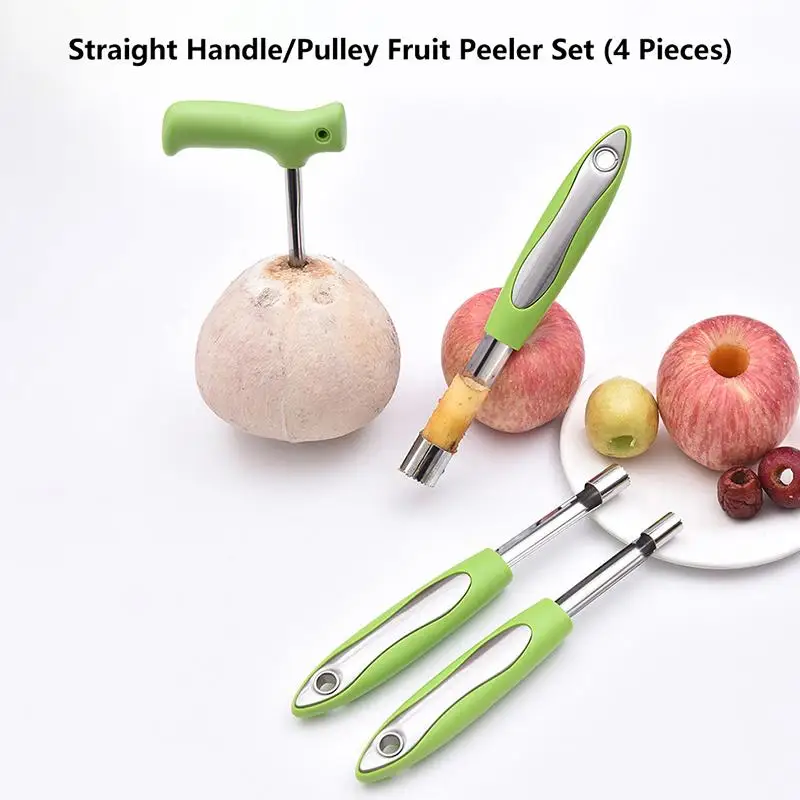 4 Piece Stainless Steel Fruit Pitting Tool Set For Quickly Removing Cores From Hawthorn Red Dates Apples And Pears