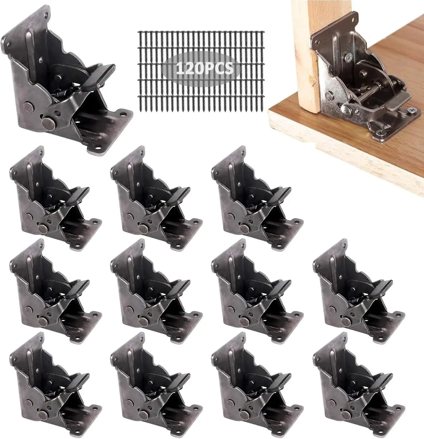 

12 Pack Locking Hinge for Folding Table Brackets, Heavy Duty Folding Brackets 90 Degree Self Locking Folding Hinge for
