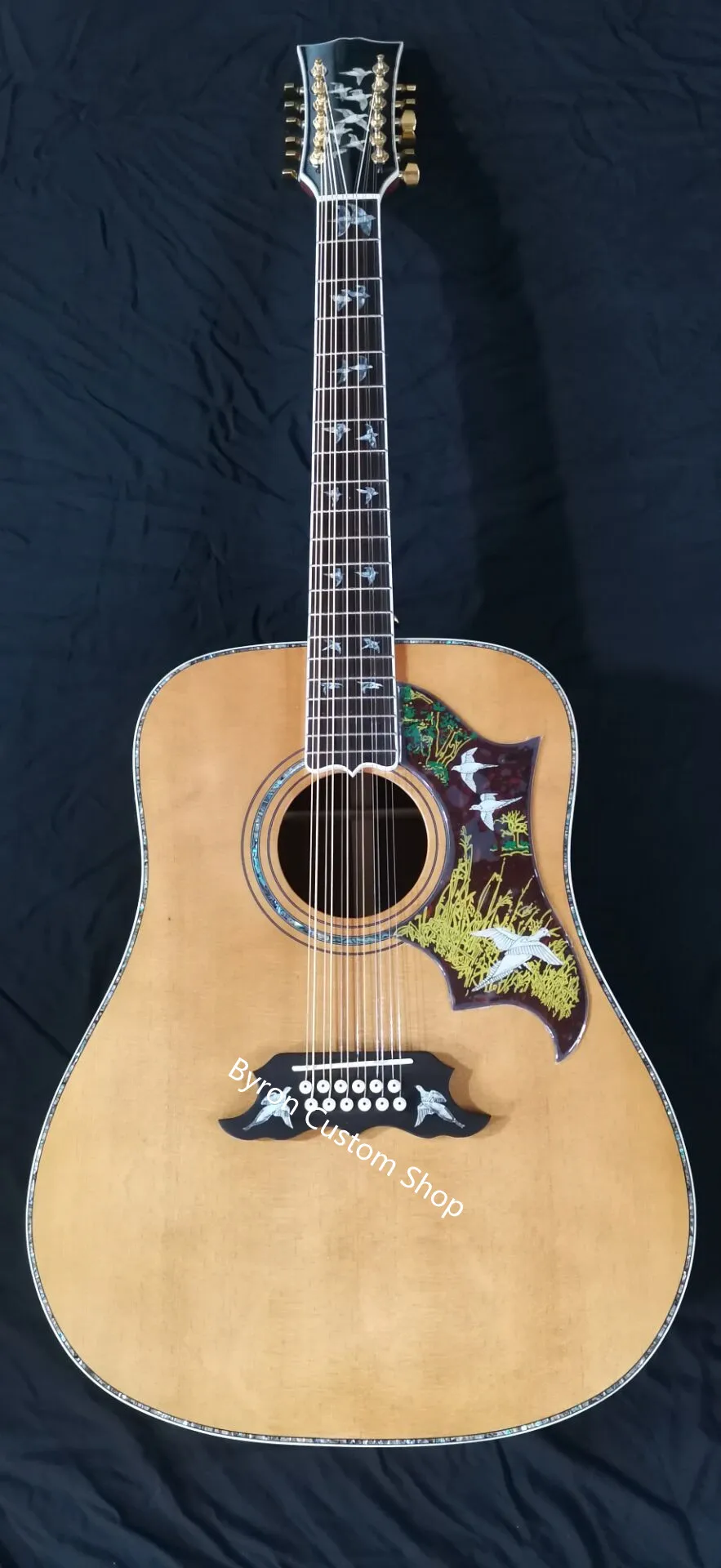 

free shipping 8sounds 12 strings handmade customize doves flight natural dreadnought acoustic 12 string solid top guitar