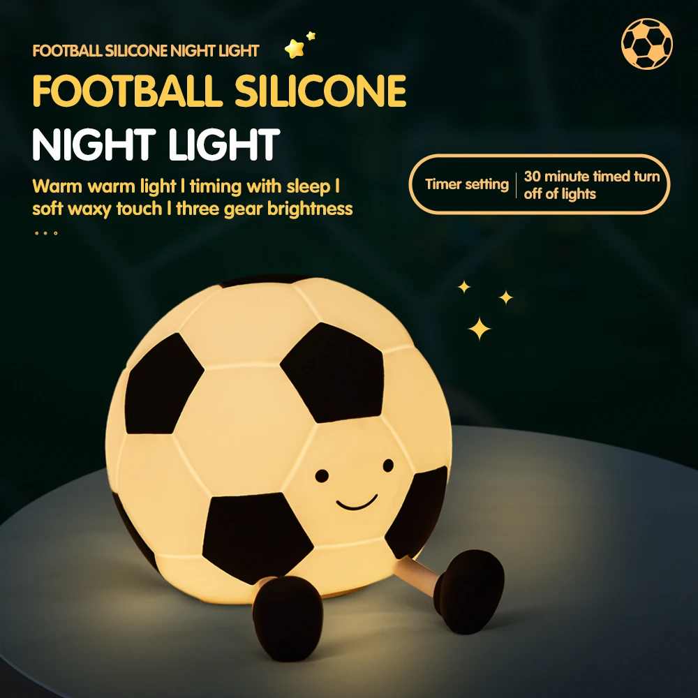 Voetbal siliconen nachtlampje met USB-oplaadkabel Zeer onderscheidende bureaulamp Nachtkastje Pat Lamp is een cool cadeau voor je geliefde