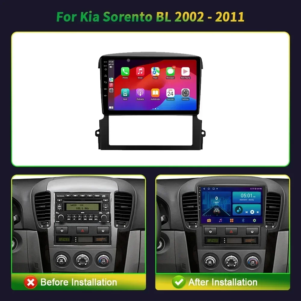 Android 13 For Kia Sorento BL 2002-2011 Car Radio Multimedia Navigation GPS CarPlay Stereo 2 Din Screen Head Unit