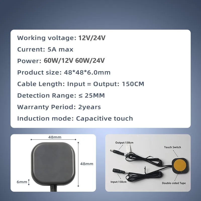 12V 24V 60W 5A Penetrating Touch Switch Dimmer Controller for Concealing Mounted Wood Panel Stone Plastic LED Light Touch Switch