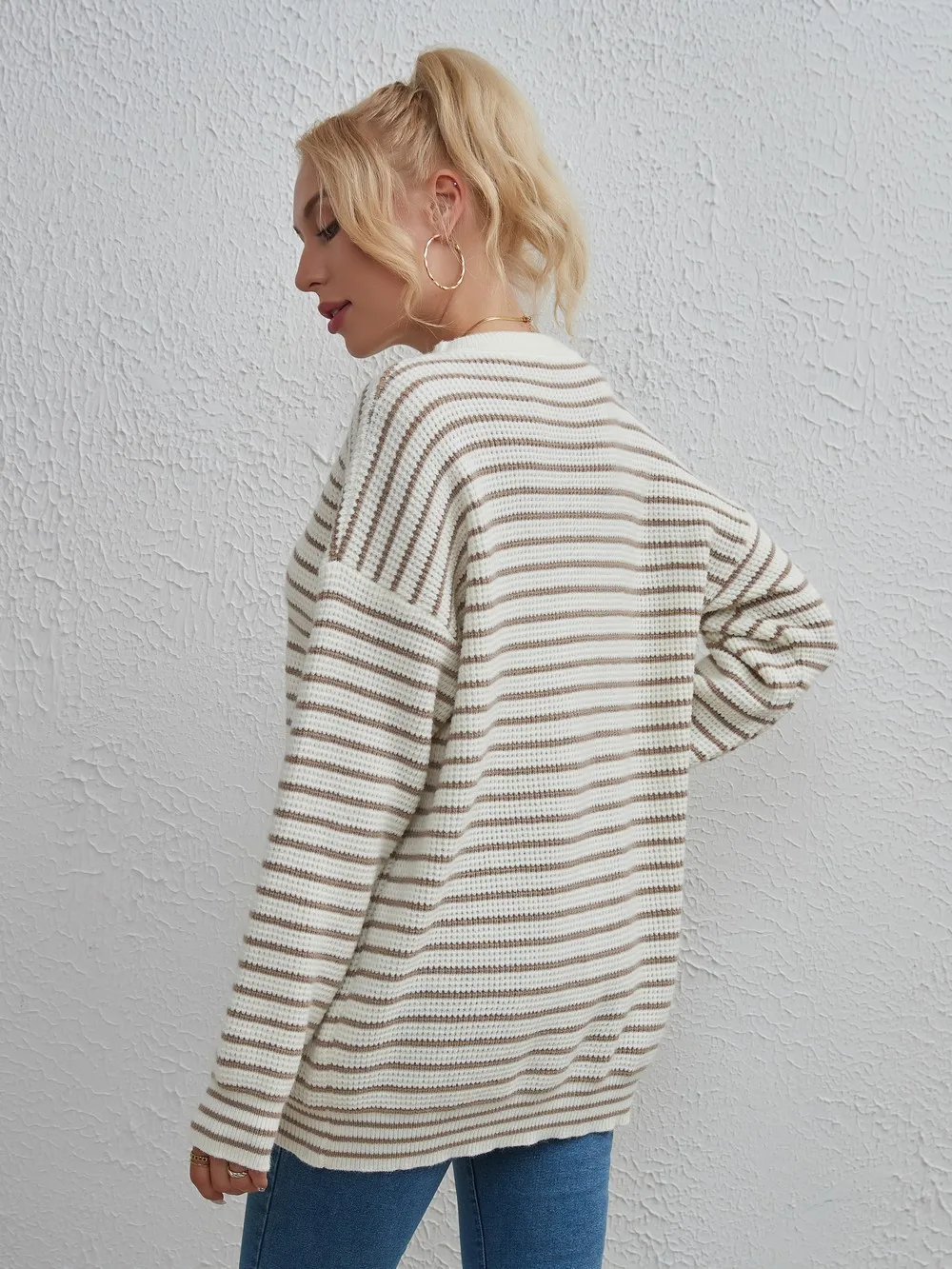 Wixra Striped Sweater Women Knitted Pullover Full Sleeve Casual O Neck 2023 Jumpers Loose Clothing Autumn Winter Hot