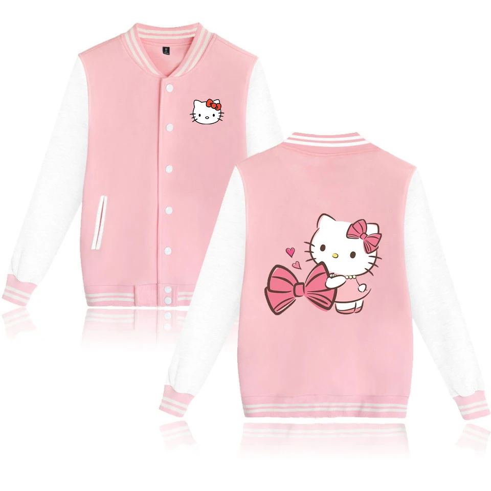 

Hello Kitty Varsity Baseball Bomber Jacket Men Women Hip Hop Harajuku Jackets Kids Boys Girls Single Coats