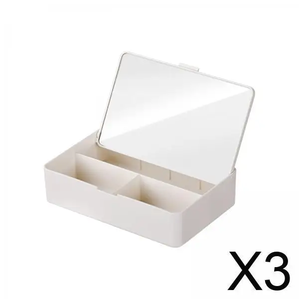 

3x Makeup Organizer Case with Mirror Cosmetics Storage Box for Dorm Desk Vanity