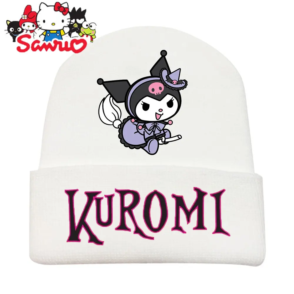 Sanrio Kuromi Winter Anime Print Beanie Knit Hat Outdoor Warming Windproof Warm Headgear Student Anime Girls Ear Protection Cap