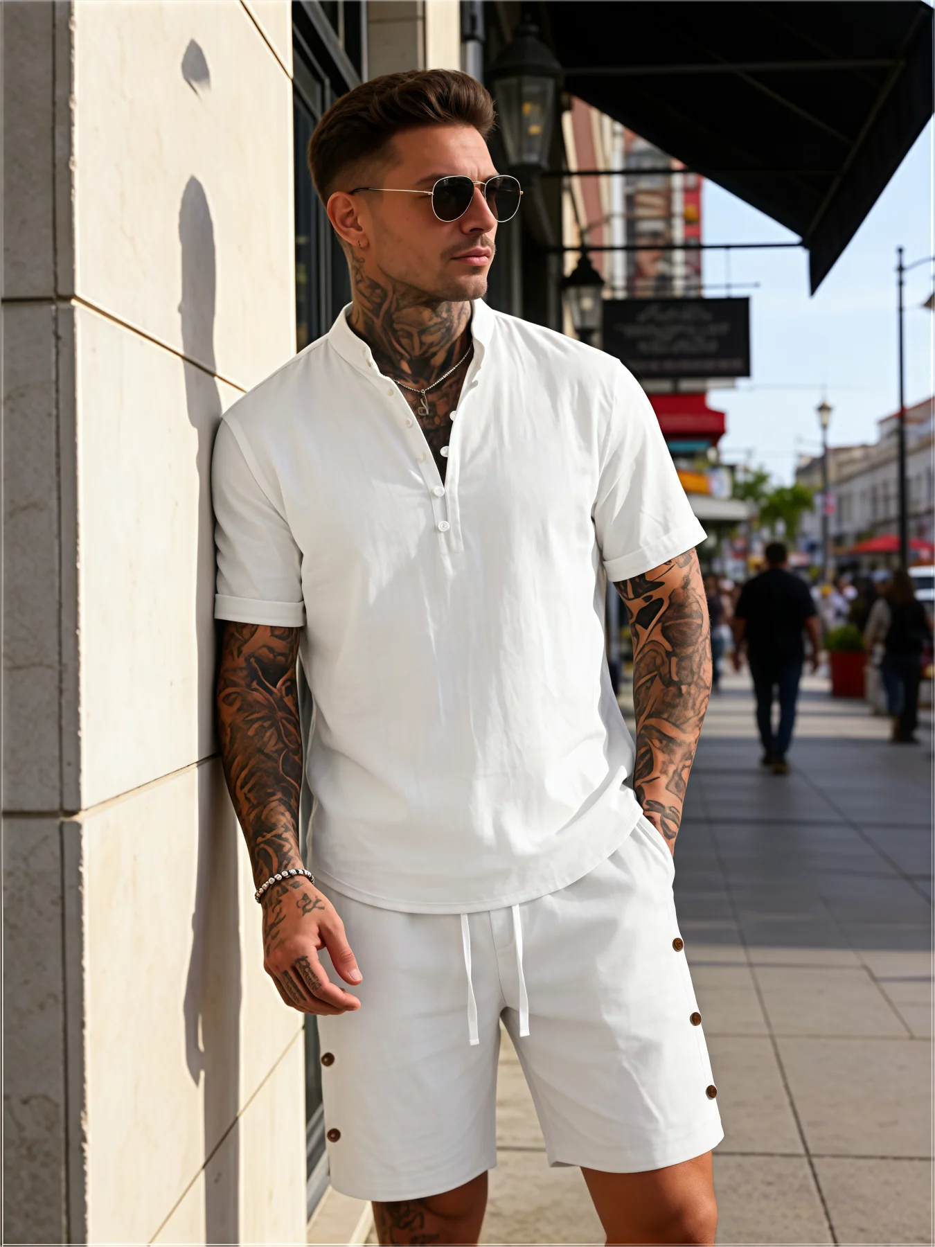 

2026 Men Europe and The United States New Summer Short-sleeve Shorts Two Sets Cotton Linen Shirt Men's Casual Suit
