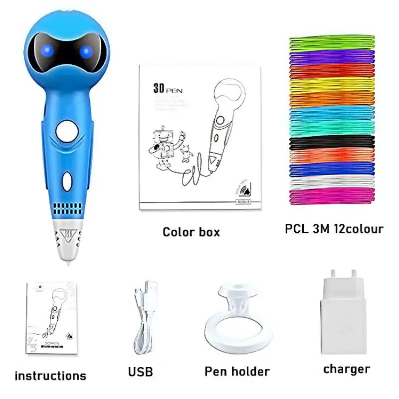 3D Printing Pen Children PCL Filament Low Temperature Anti-Scald DIY Drawing Pens Toys Birthday Christmas Boys Girls Gifts