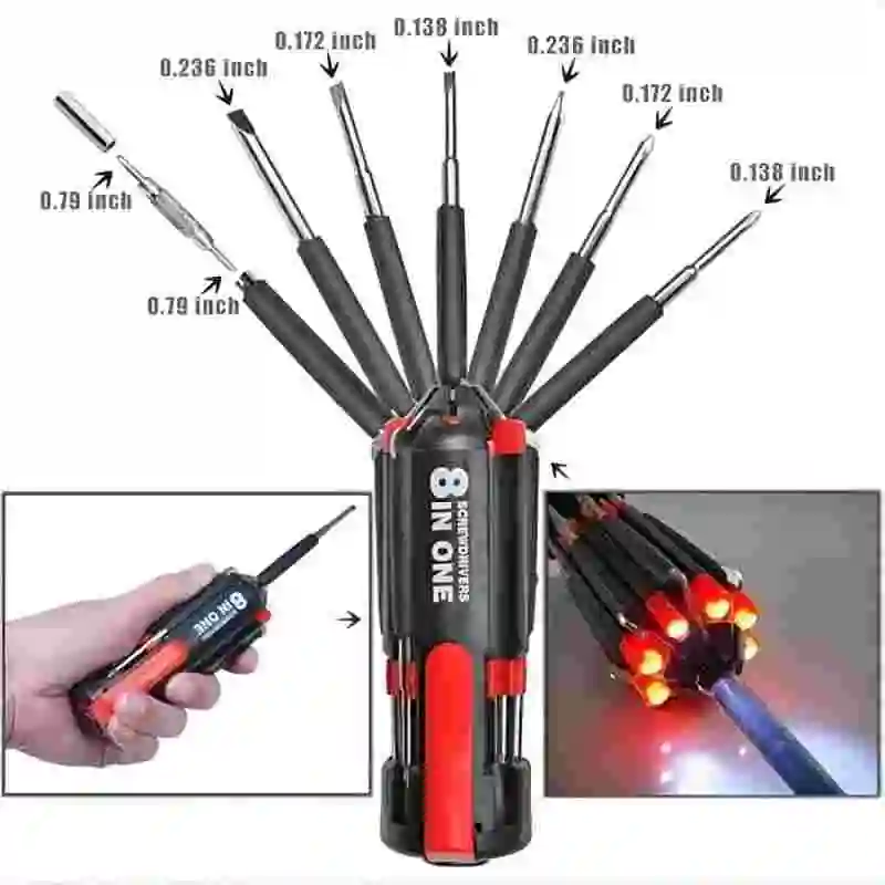 8 in 1 screwdriver portable multifunction with LED light  8 Screwdrivers in 1 Tool Worklight Flashlight  Screwdrivers tool set