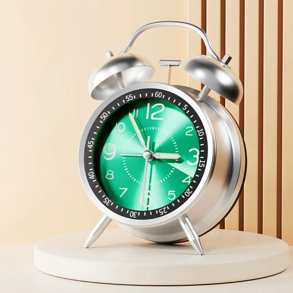

Silent Twin Bell Alarm Clock Metal Frame Retro Bedroom Alarm Clock Fall-resistant with Night Light Loud Alarm Clock Living Room