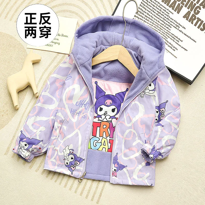 Girls'  coats wear sides children's autumn winter trench coat thickened  fleecy style large children's jacket hardshell jacket