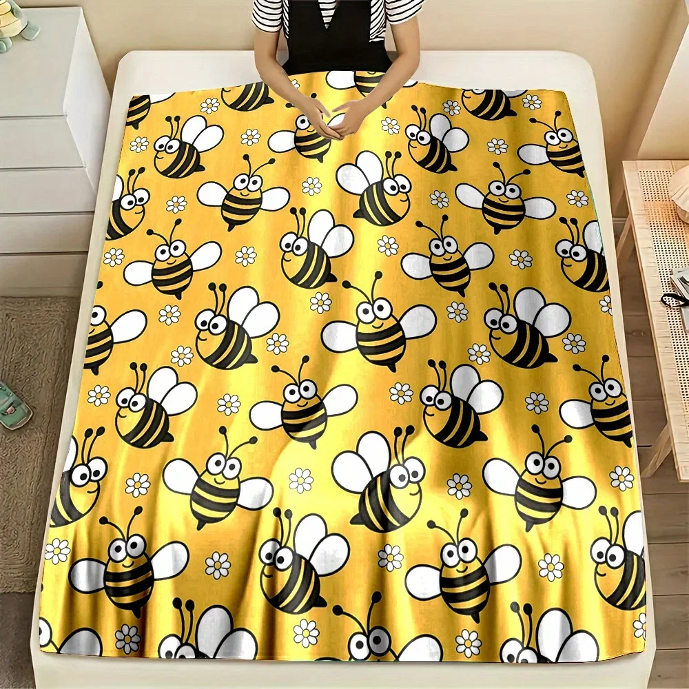 Acogedora manta de franela con temática de abeja, suave, reversible, comodidad para todas las estaciones para cama, sofá