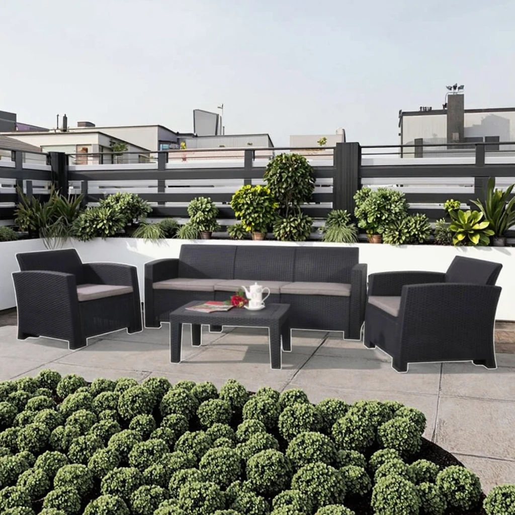 

5-Piece Modern Rattan Garden Set Durable Outdoor Wood Furniture Collection Comfortable Armchair for Hotels Weather Resistant