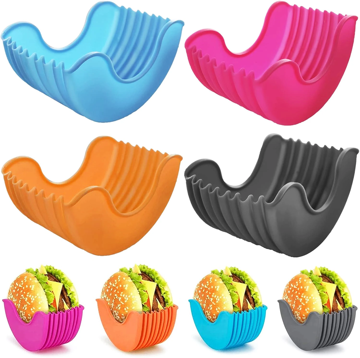 4pcs Retractable Hamburger Holders Hamburger Fixed Box Sandwich Burger Clip Rack Washable Silicone French Fry Hamburger Sauce