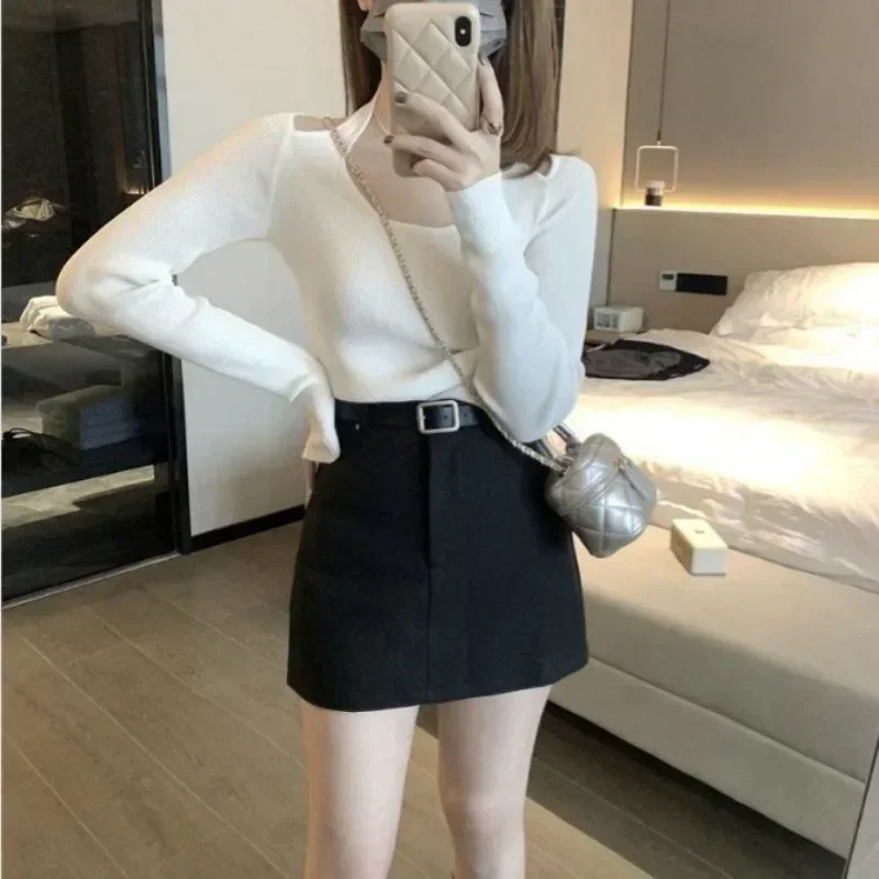 

Women's Short Skirt Spring and Autumn New Casual High Waist Slimming A-line Half Skirt Unique Design Feeling Wrapped Hip Skirt