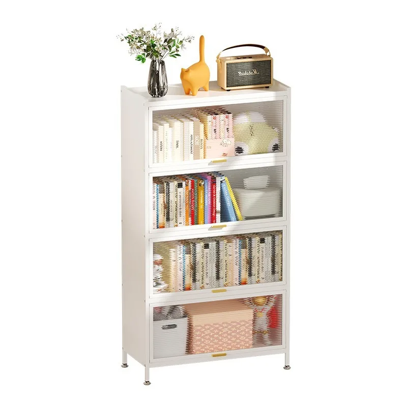 

Household steel bookcase with door dustproof storage cabinet children's multi-layer subway art bookshelf living room storage