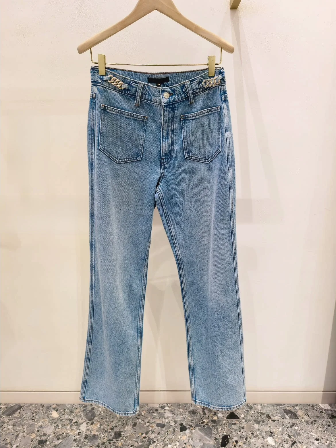 

High Waist Slim Fit Blue Denim Jeans Chain Decoration Versatile Spring Summer Women's Premium Cotton Zipper Fly Casual Trousers