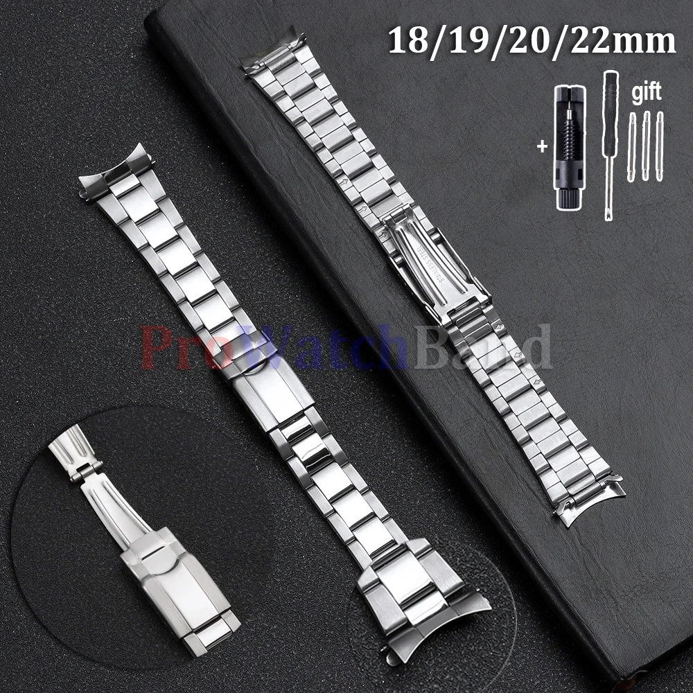 

Men's Sports Bracelet 18mm 19mm 20mm 22mm Stainless Steel Watch Strap Metal Curved End Watchbands Universal Folding Buckle Belt