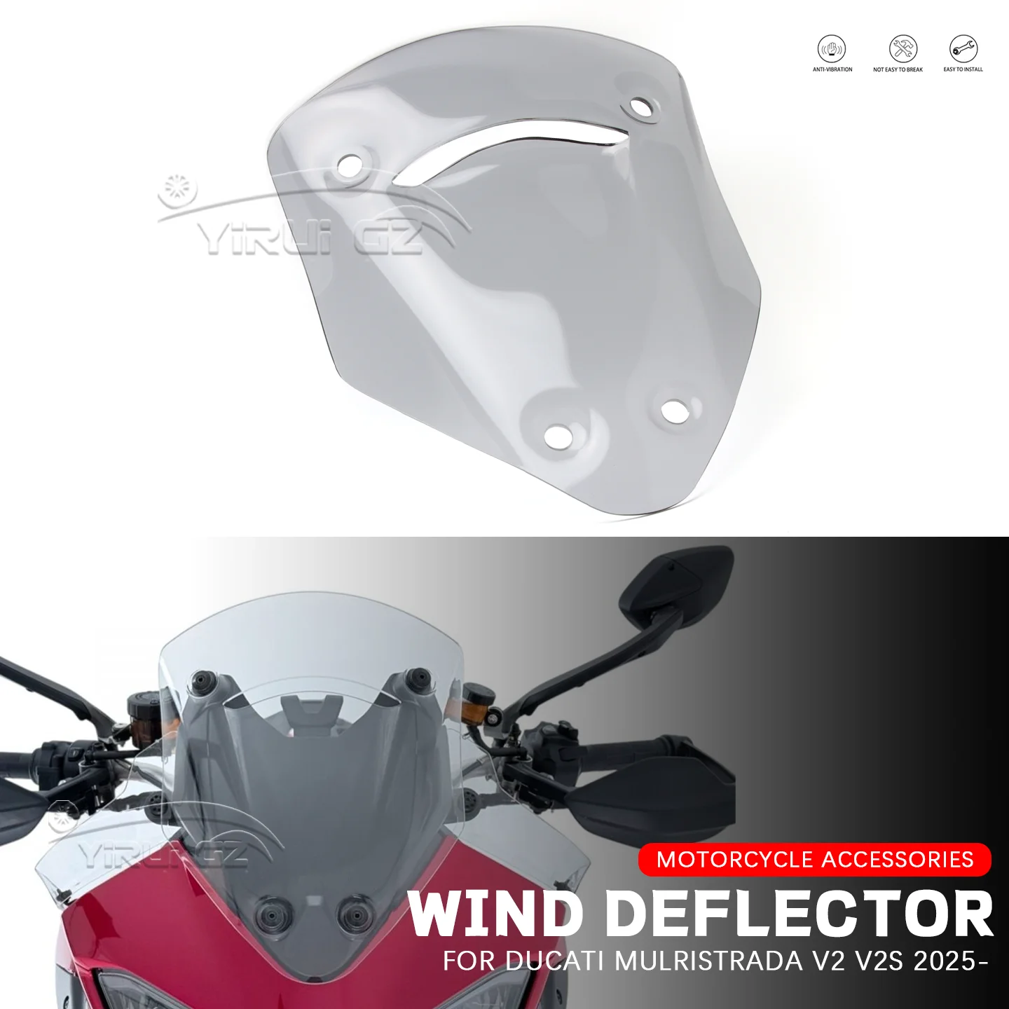 

НОВЫЙ Ветровой дефлектор (ветровик) для Ducati Multistrada V2 V2S V2 2025- – Быстросъемный, для стабильной езды, универсальные аксессуары