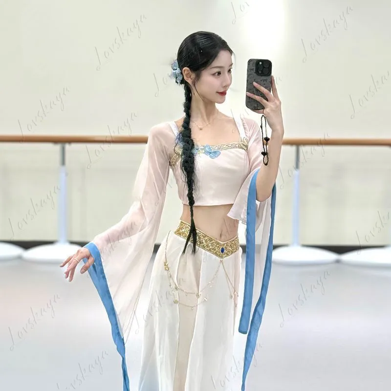 Chinese Classical Dance Costume Women Dunhuang Han‑Tang Style Slim Fit Dance Practice Wear For Stage Performance Show