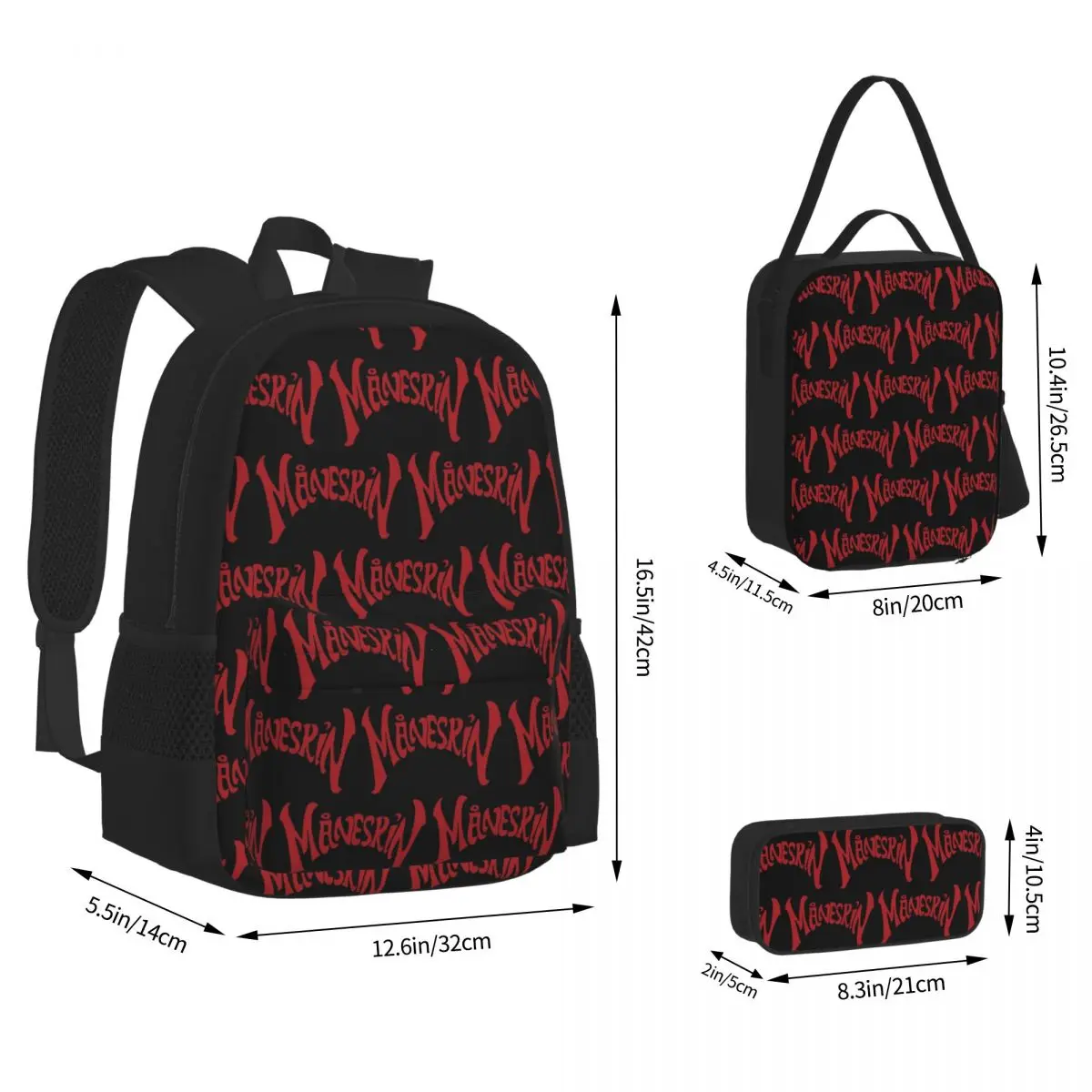 Maneskin Red Logo Backpacks Boys Girls Bookbag School Bags Rucksack Lunch Bag Pen Bag Three-Piece Set