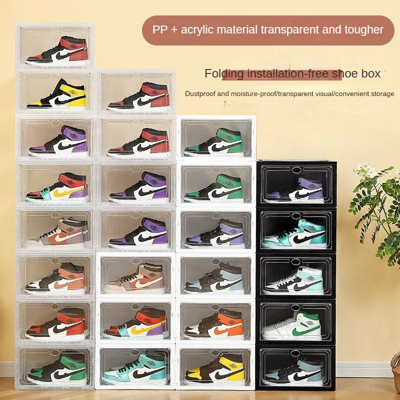 

Installation-free Folding Shoe Box Transparent Brand New Acrylic Thickened Shoe Box Home Shoe Storage Supplies Sneaker Box