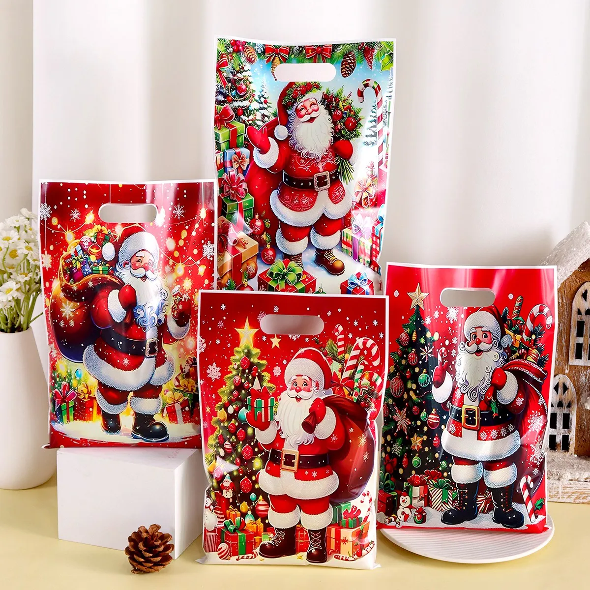 50 Stück Weihnachtsgeschenktüten Weihnachtsmann Tragetaschen Weihnachtsdekoration für Zuhause 2025 Geschenkverpackungsbeutel Navidad Natal Neujahr 2026 – Detail 3