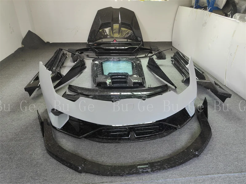 For Lamborghini Huracan LP580 LP610 body kit semi carbon forged P-style front and rear bumpers spoiler side panels engine hood