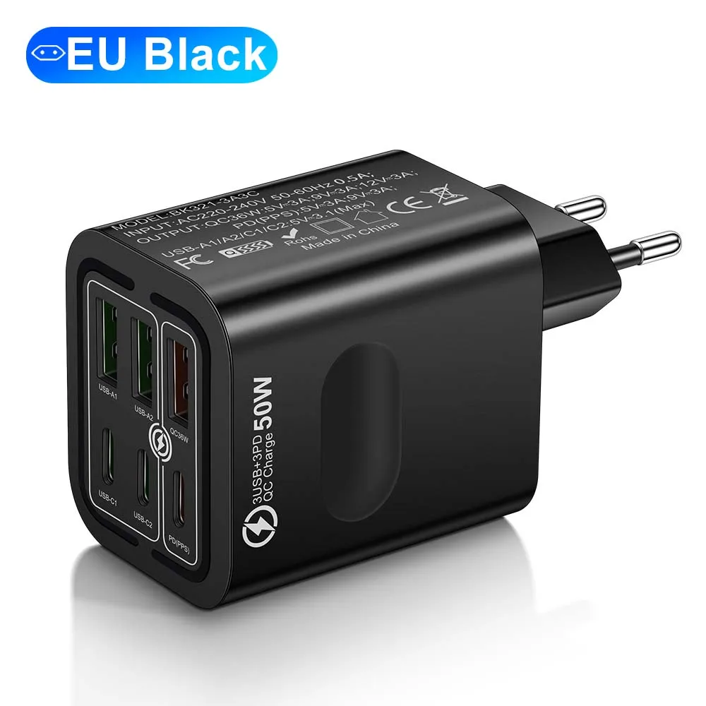 Insgesamt 100 W 6 Ports Schnellladung EU/US/UK Stecker Wandladegerät für iPhone Samsung Xiaomi Huawei USB Handy Ladegerät Adapter – Detail 9