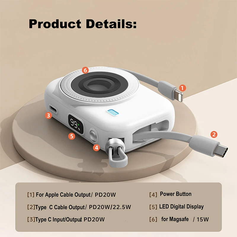 10000mAh Magnetic Charging Power Bank 3C Certified New Large Capacity Compact Portable PD22.5W Fast Charging for IPhone Samsung