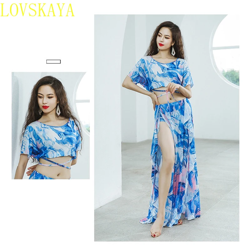 Belly dance set, Oriental girl group top, sexy split skirt, 2-piece set, Indian dancer performance show costumes, stage costumes