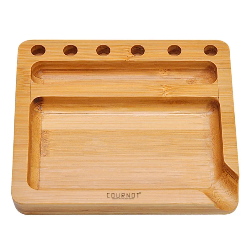 

COURNOT Natural Wooden Rolling Tray With Paper Cone Holder 131MM*151MM Bamboo Rolling Trays Tool Easy To Clean