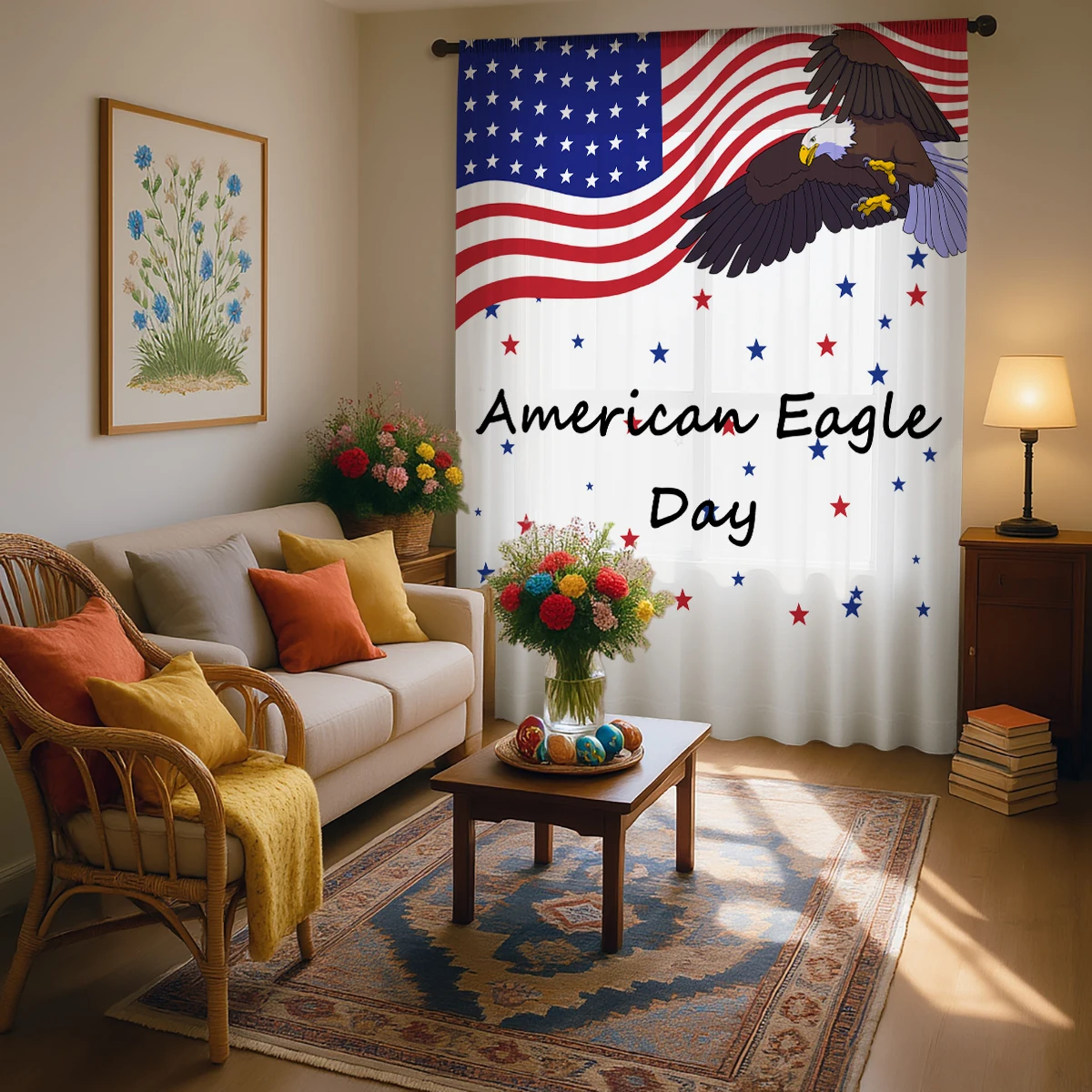 Gradient Sheer Curtain, Good Quality Light Reducing Privacy Voile for Living/Bedroom/Kids Roocm,Independence Day Gift view 6
