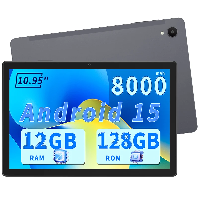 ANRY 8000mAh 12GB+128GB 10.95inch Tablets Android 15 with Dual Band Wifi, Bluetooth 5, 512GB Expand, Octa-core, 5MP+13MP Camera