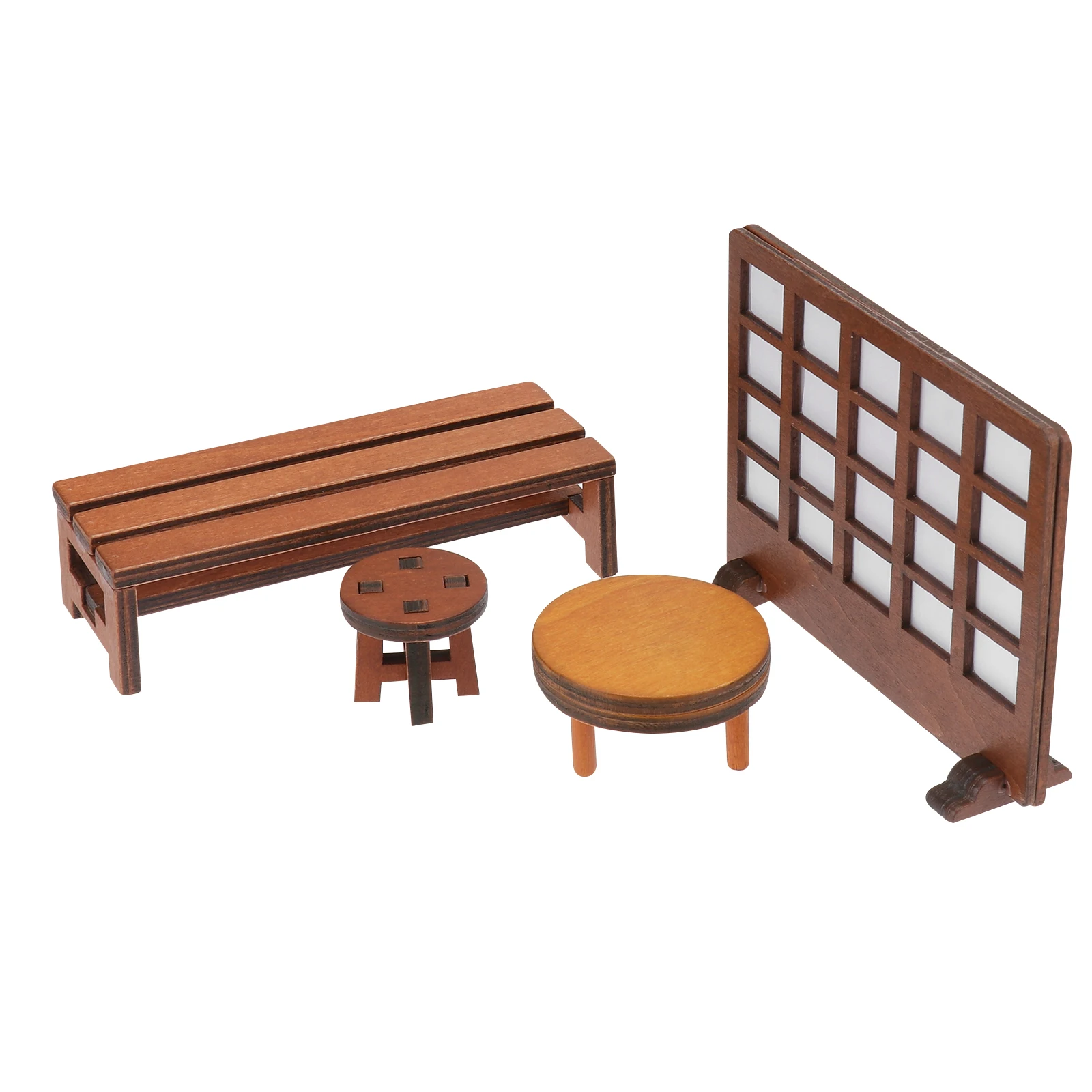 

4 Pcs Wooden Home Decoration Mini Table Set Lightweight Indoor Outdoor Miniature Garden Furniture Model Khaki Small Accessories