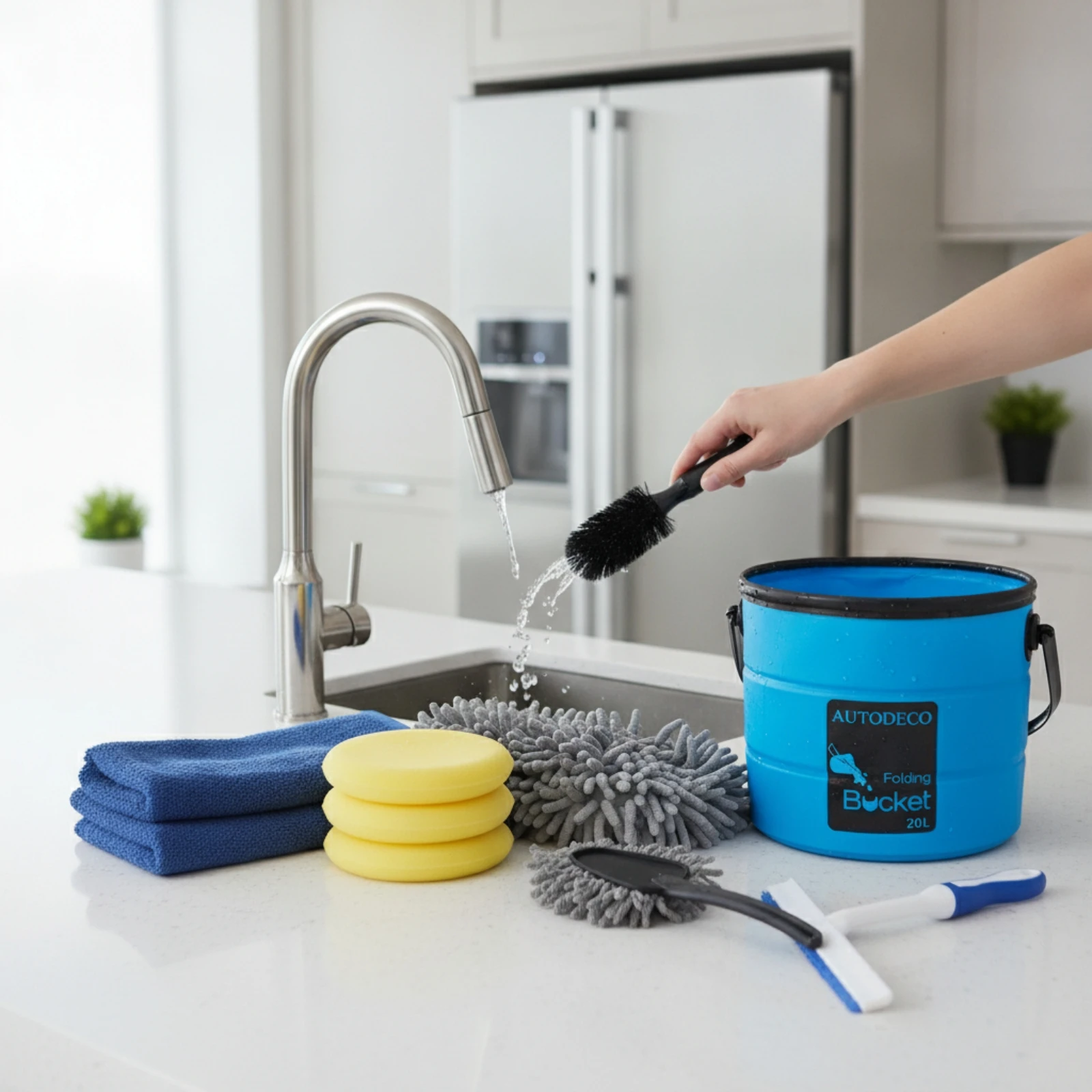 22 Pieces Car Detailing Set with Storage Bag Chenille Car Wash Kit with Collapsible Pail Auto Cleaning Kit