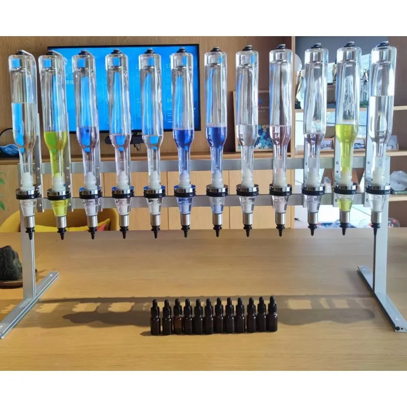 

Modern Design 12-Head Perfume Filling Machine 375ml Table Stand With Portable Metal Stand New Design Perfume Bar