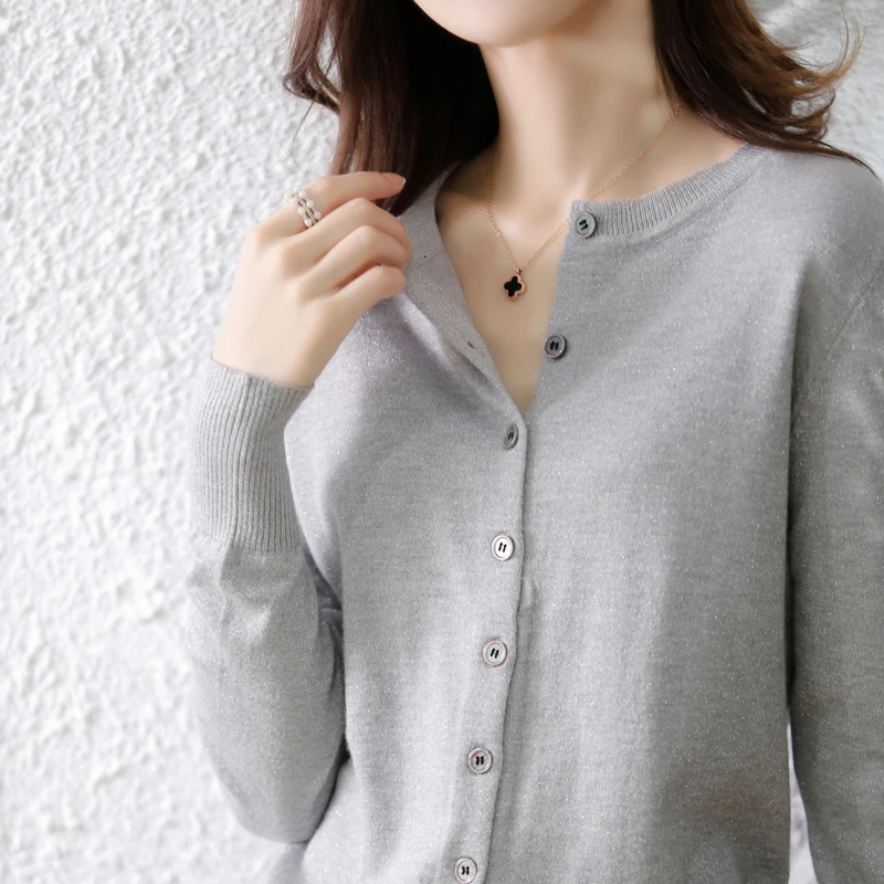 Golden button round neck women's top with Korean high-end design sense Blouse spring/summer new cardigan