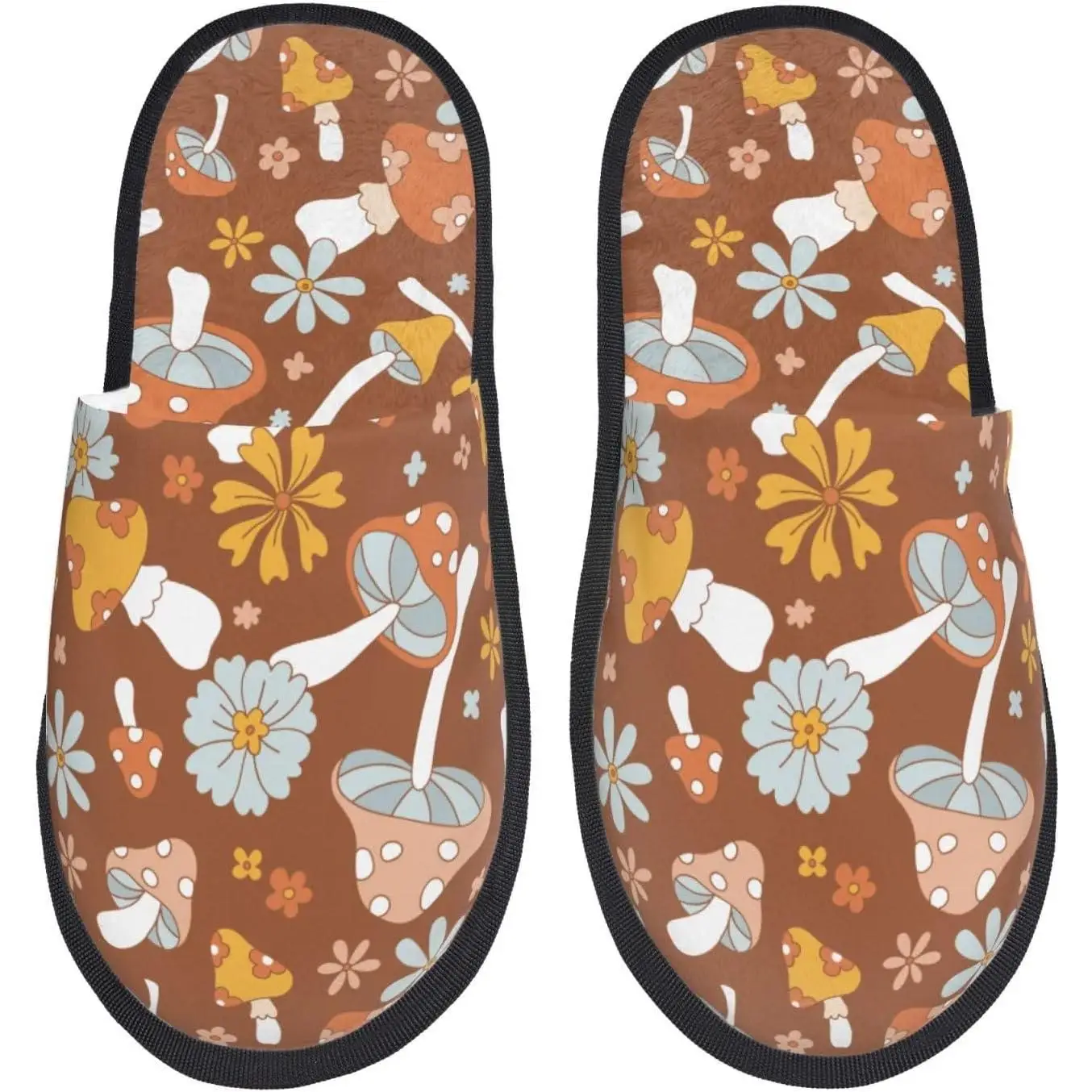 

Floral Hippie Mushrooms Print Women Slippers Home Furry Shoes Keep Men Couples Shoes Warm For Women On Indoor Outdoor Plush