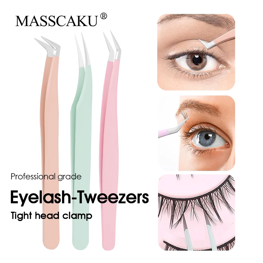 High Precision Individual Stable 402 Stainless Steel Lash Makeup Tools Deep Pink 45 Degree Portable Lashes Tweezers Easy to Grip