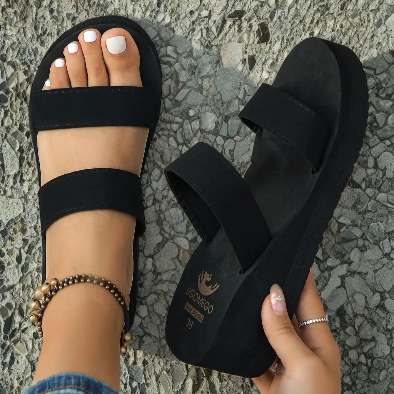 

Женские тапочки на танкетке, сандалии на высоком каблуке на толстой подошве, летняя повседневная женская обувь, пляжные однотонные шлепанцы, женские шлепанцы, Zapatos De Mujer