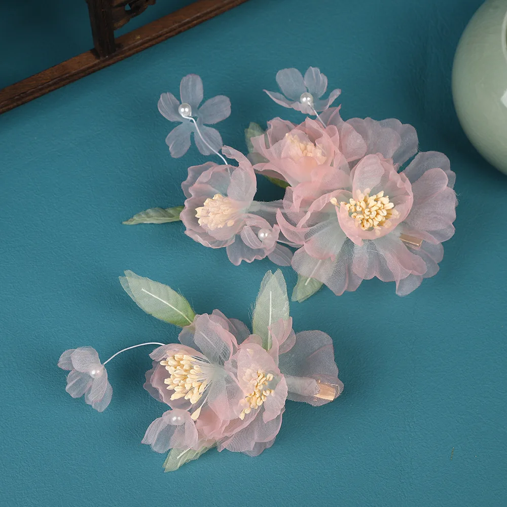 

Spring Festival Gala Italian Original Design Antique Pure Handmade Pink Silk Yarn Hot Flower Clip Hairpin Hanfu Headdress